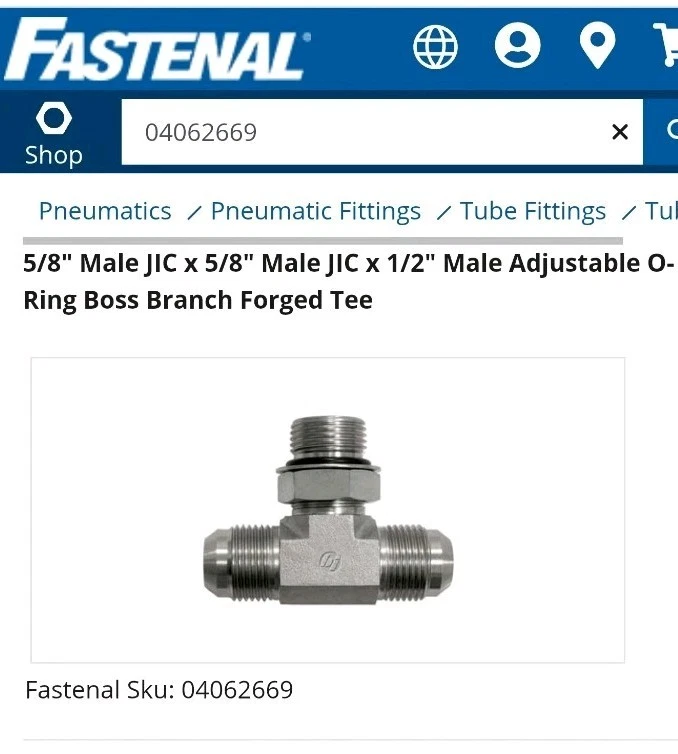 20 - 5/8" Male JIC x 5/8" Male JIC x 1/2" Male O-Ring Boss Branch Forged Tee New - Image 2 of 4