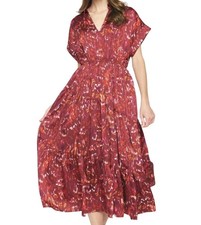 Entro Satin Printed Midi Dress Size S