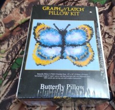 Vintage New/Sealed Graph N' Latch Blue BUTTERFLY PILLOW Latch Hook Kit 13x10
