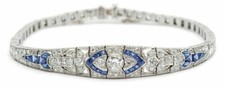 5Ct Round Vintage Art Deco Lab-Created White & Blue Diamond 925 Silver Bracelet