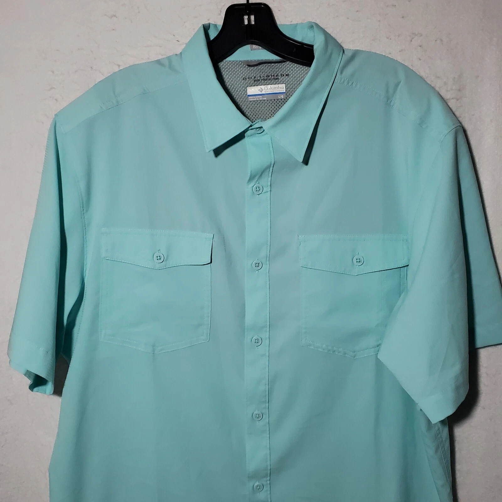 Columbia Shirt Men's Large Fishing Shirt Vented Breathable Short Sleeve Green