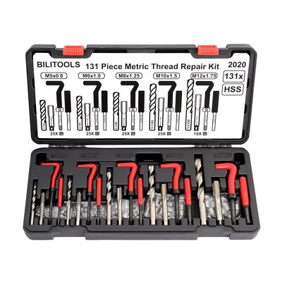BILITOOLS Thread Repair Kit Metric 131-Piece HSS Drill Helicoil Repair Kit M5...