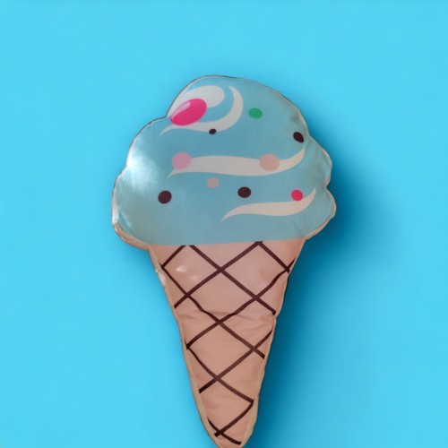 Plush Ice Cream Cone Pillow 20 Inch Blue Ice Cream Sprinkles Cherry Stuffed Cone - Picture 3 of 4