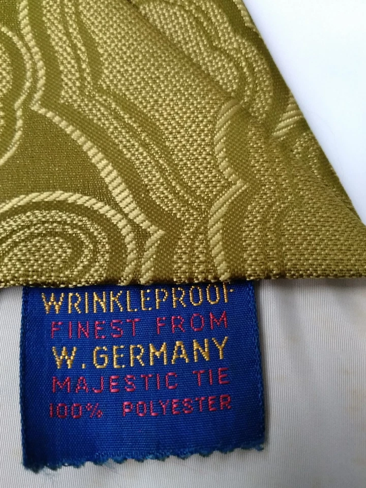 Majestuosa Corbata Vintage Verde Oliva Geométrica Hecha en Alemania Occidental F7 Foto 3 de 3