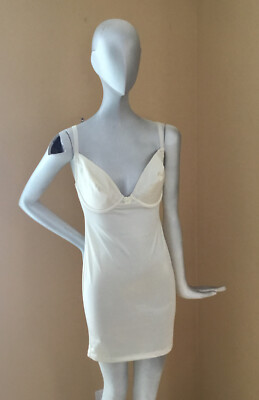 Vintage Victorias Secret 32D Ivory Second Skin Satin Shaper Bra Slip Shiny