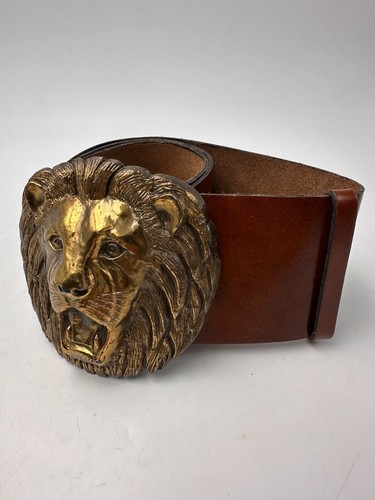 Leather Belt with Vintage Lion's Head Buckle 1970's - Bild 5 von 16
