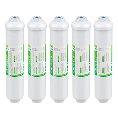 MEMBRANE SOLUTIONS 5 Pack Inline Post Carbon Water Filter 1/4" Quick Connector Fridge Ice-maker