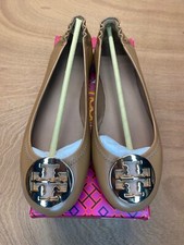 Tory Burch Women's Minnie Nappa Leather Travel Ballet Flats US 8M Tan