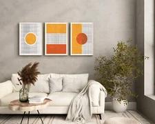 Geometric Colors Wall Art Set Of 3 Canvas Print Paintings For Home Decoration