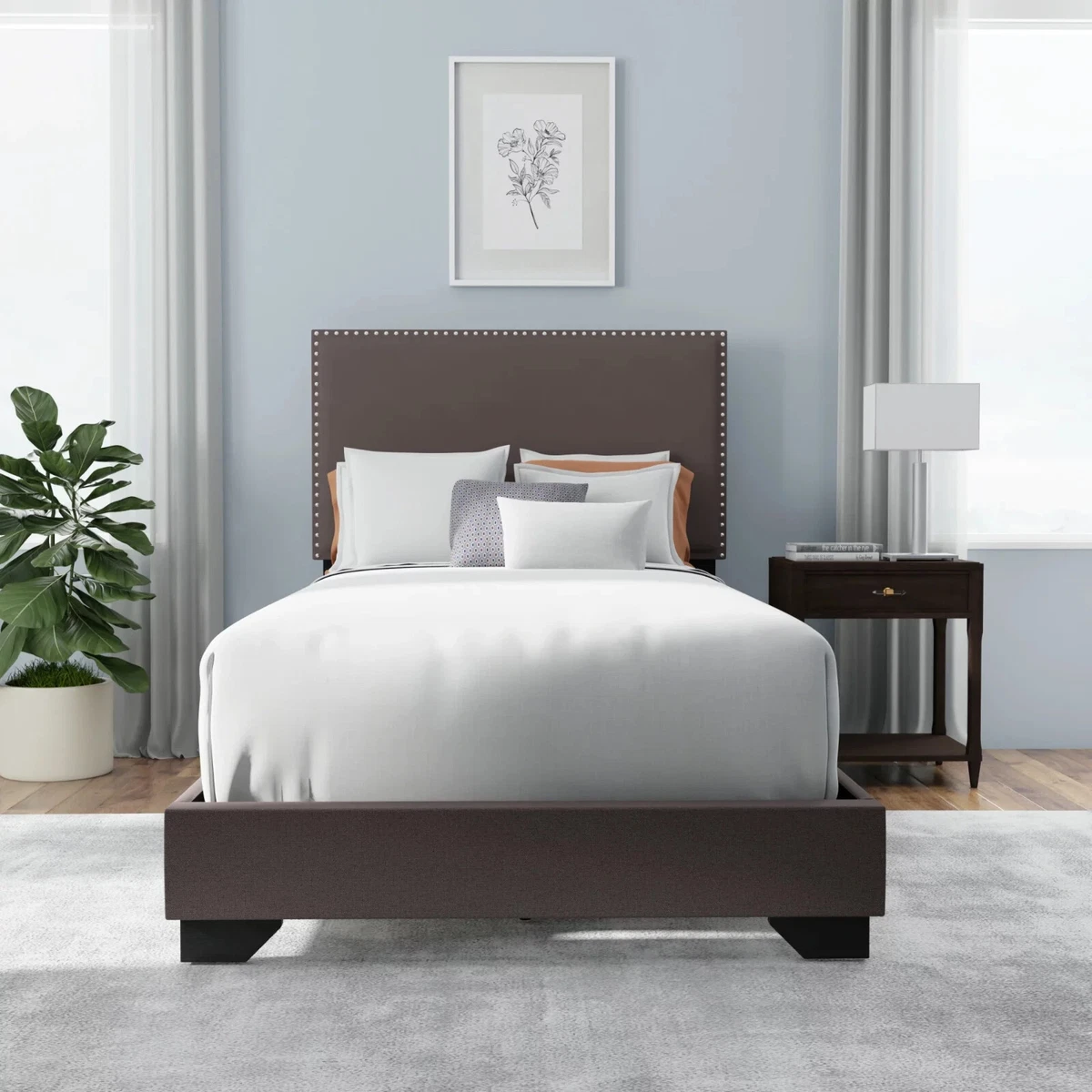Willow nailhead trim 2024 upholstered queen bed