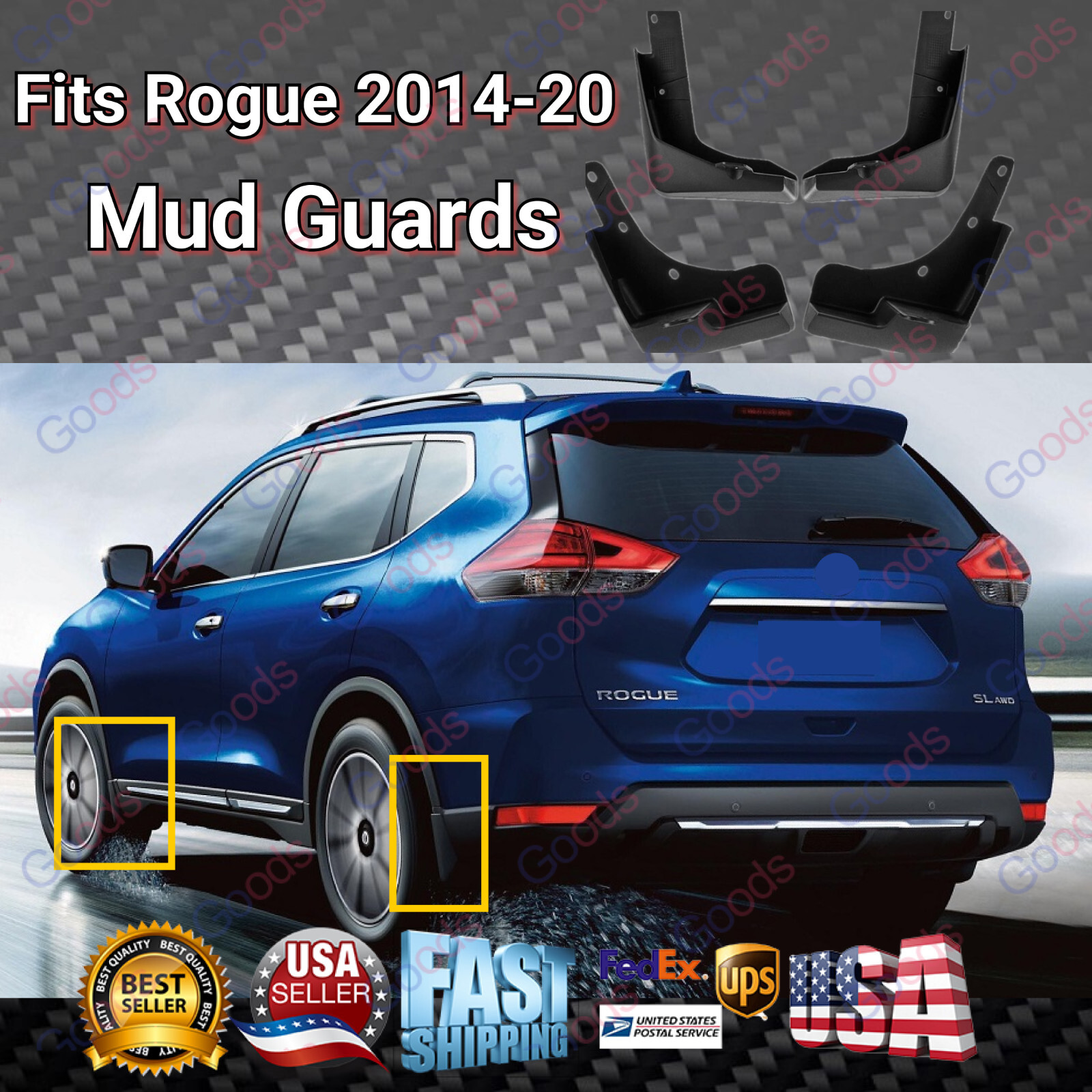 Mud Flaps Splash ABS Guard Fender Mud Guard Front Rear Kit Fits Rogue 2014-2020-image