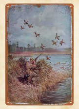 1935 outdoor enthusiasts hunting Art duck shooting metal tin sign garage art