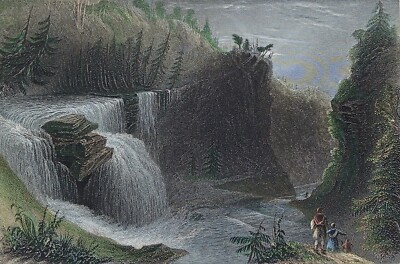 Trenton Falls Ravine Mounted Antique Print Mid C19th Hand-coloured engraving