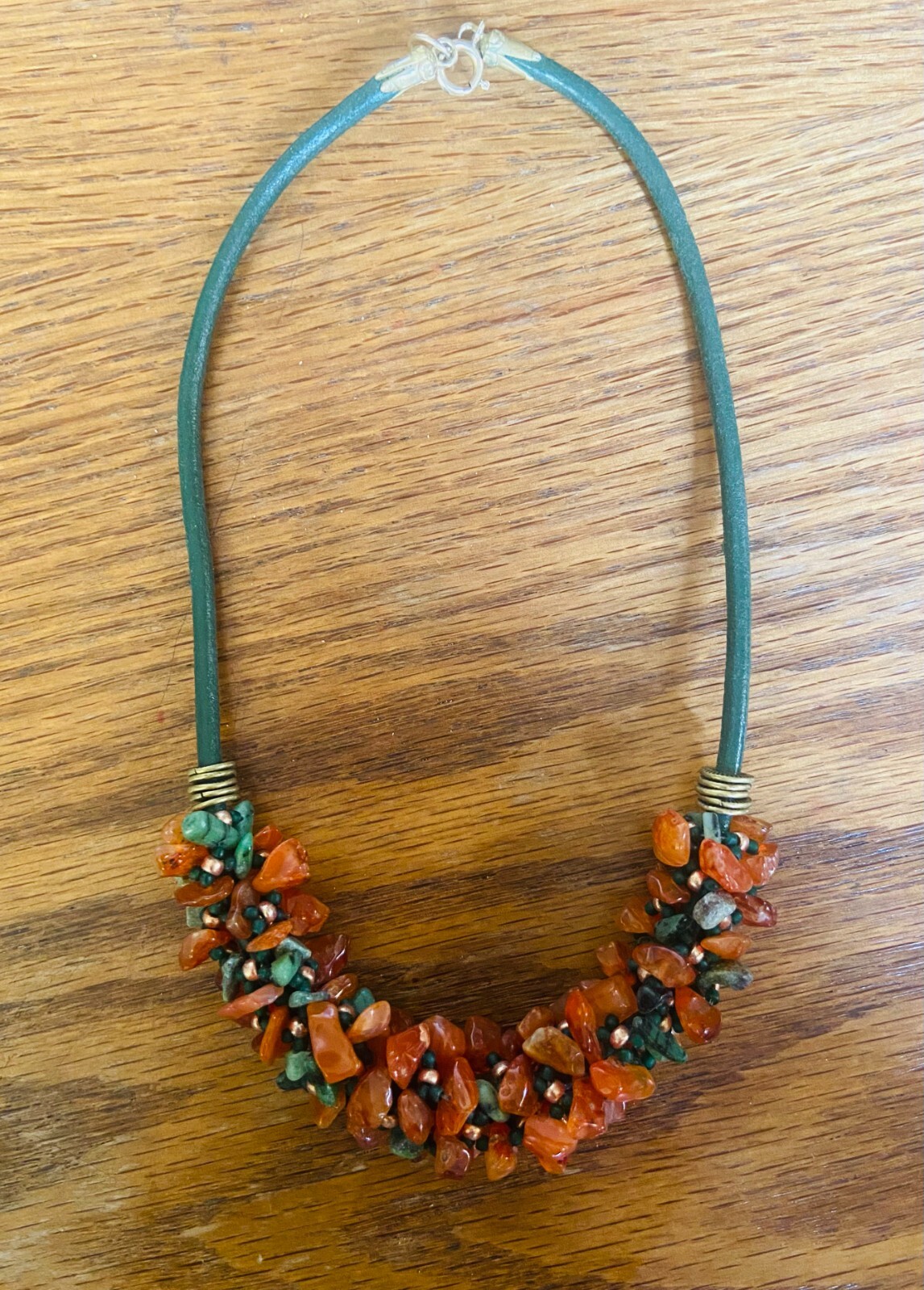 Handcrafted Multi-Gemstone Orange Beaded Necklace - image 2