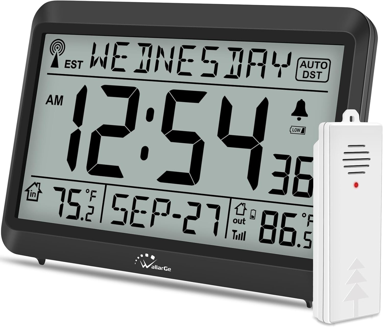 Atomic Clock with Indoor Outdoor Temperature, Self-Setting Digital Wall Clock