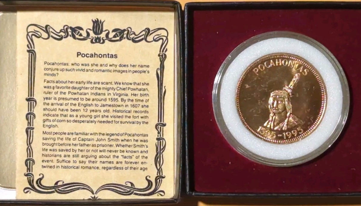 1595-1995 Pocahontas Token Rebecca Daughter Of Night Brass 1.37