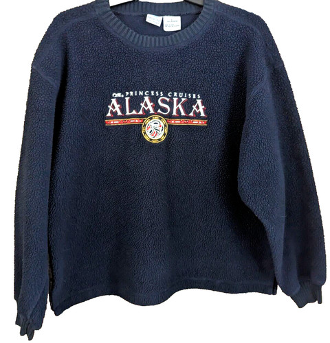 VTG Princess Cruises Alaska Sweatshirt Size L Blue Nubby Fleece Crew Pullover