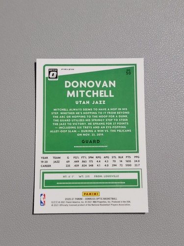 2020-21 Panini Donruss Optic Donovan Mitchell Blue Velocity Parallel Prizm #30 - Picture 6 of 6