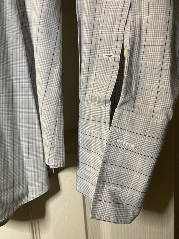 Camisa de vestir Ralph Lauren Philip gris a cuadros manga larga puño francés botones 16-32 Foto 3 de 4