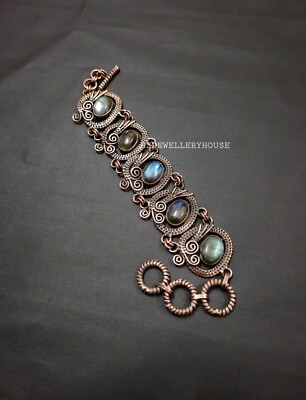 Labradorite Gemstone Jewelry Bracelet Copper Wire Wrapped Bracelet gift for her