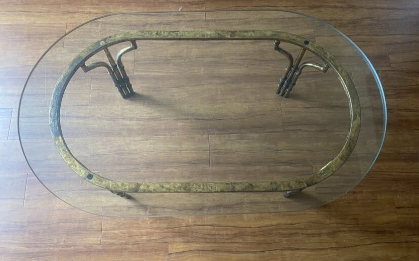 Hollywood Regency Italian Glass, Brass, Bamboo Coffee Table Mid Century Antique - Image 2 of 4