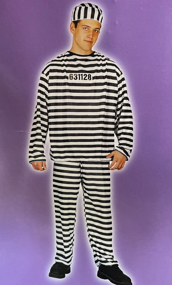 Disfraz de Halloween Totally Ghoul Convict a rayas blancas y negras para hombre talla única Foto 3 de 4