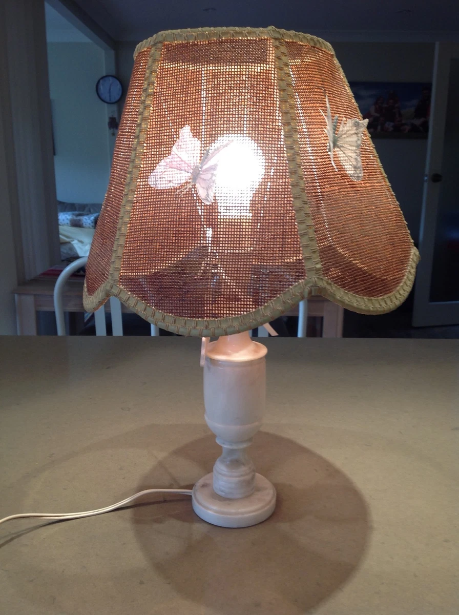 VINTAGE RETRO TABLE LAMP with rattan shade and marble look stand Purchased new