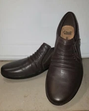 Clarks Womens Everlay Coda Loafers Comfort Shoes Brown Leather Soft Cushion 9N