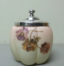 MT. WASHINGTON CROWN MILANO ENAMELED CRACKER JAR SILVER PLATE LID, c.1890's