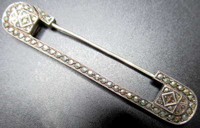 #ad #ad 935 Sterling Silver Marcasite European Safety Pin Vintage Brooch $69.99