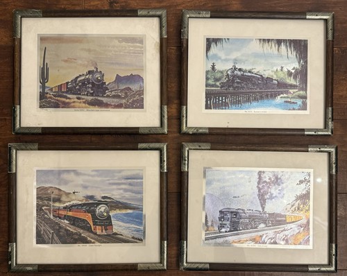 Set of 4 Vintage Howard Fogg Southern Pacific Railroad Silver Foil Etch Prints