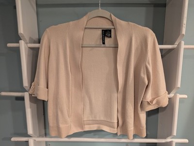 Women Open Front Beige Cardigan Cover Up Knit Shrug Bolero Sz S New Knits Co