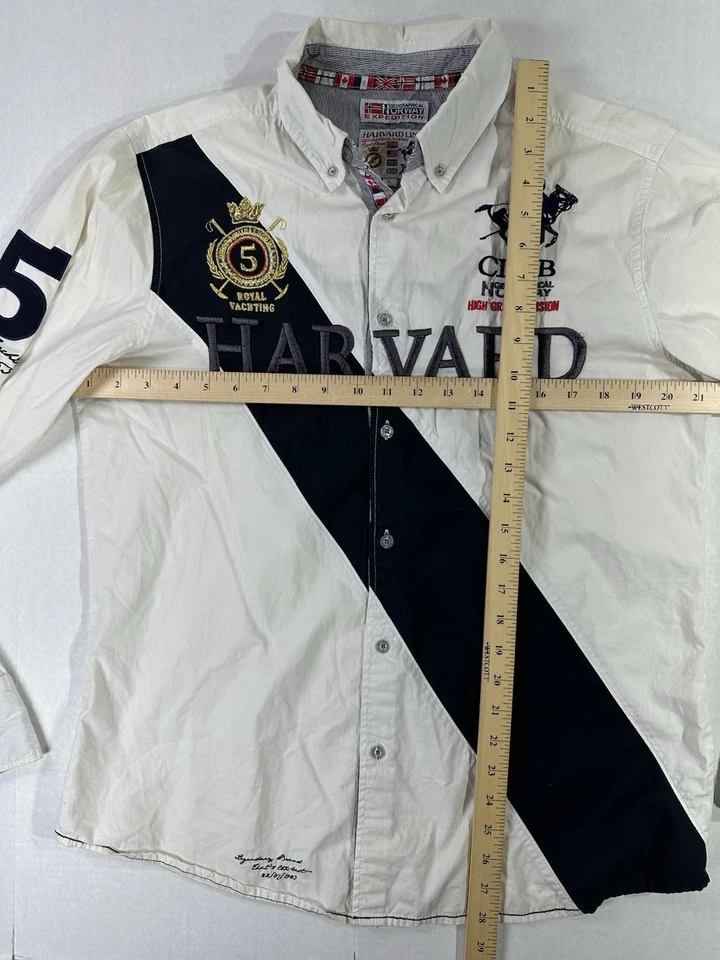 Camisa Polo Club Geographical Norway Línea Harvard Blanca Bordada Abotonada L Foto 4 de 4
