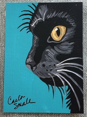 #ad #ad ACEO ORIGINAL Black Cat Artist Carla Small 2025 Acrylic Gouache COA $25.00