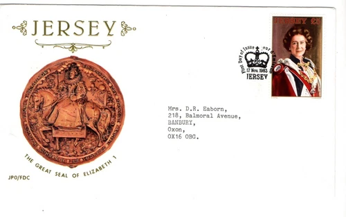 1983 JERSEY - £5 QUEEN ELIZABETH I THE GREAT SEAL FDC FROM COLLECTION N24
