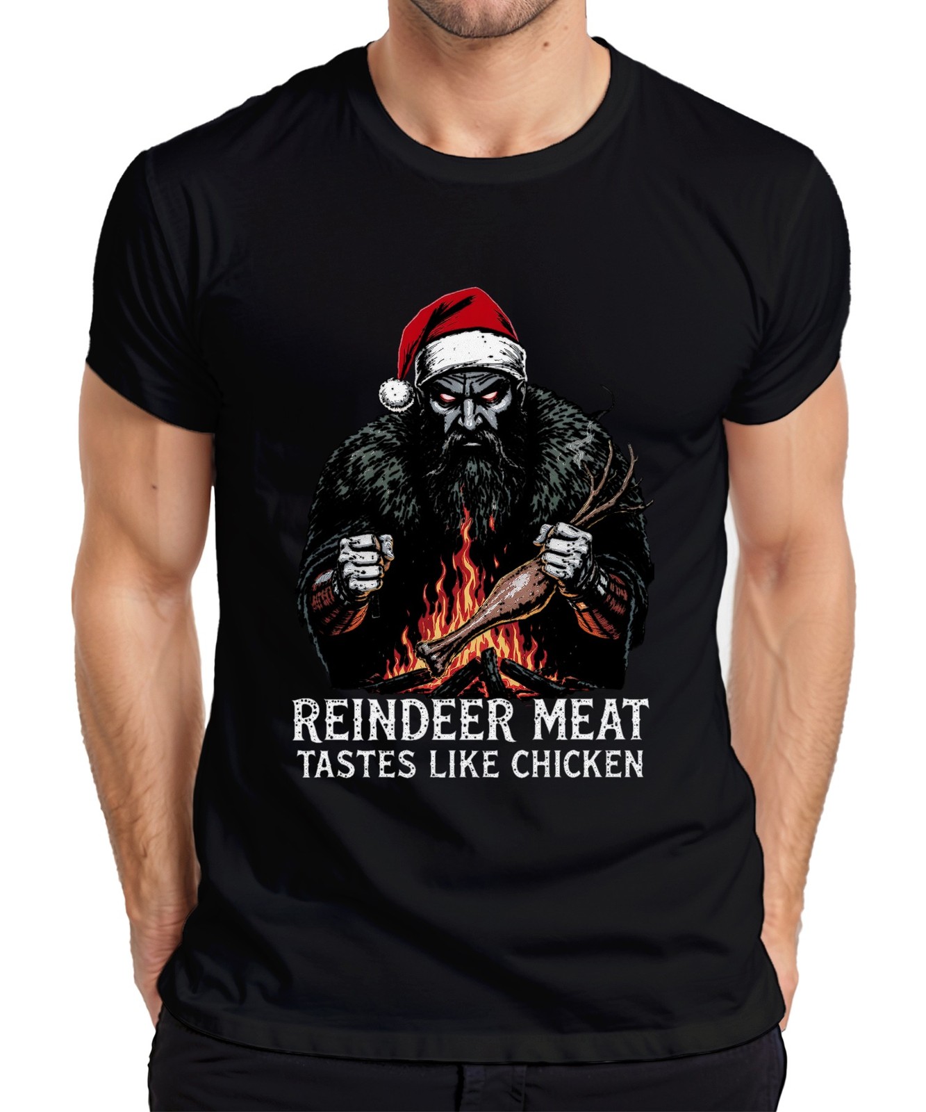 REINDEER MEAT TASTES LIKE CHICKEN Santa Claus Gloomy Vintage Mens T-Shirt