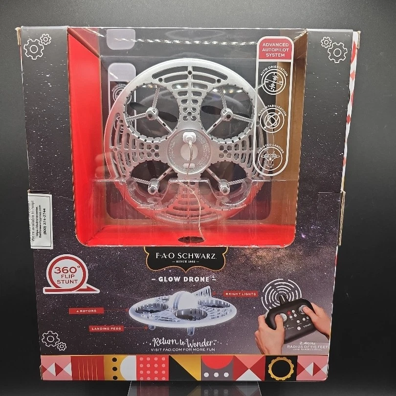 FAO SCHWARZ Glow Drone LED Stunt UFO Silver Clear 360 Flip Autopilot - Image 3 of 3