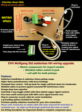 EVH Wolfgang Solderless METRIC Wiring Upgrade Coil Split GOLD Switch Jack