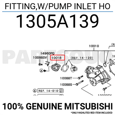 1305A139 Genuine Mitsubishi FITTING,W/PUMP INLET HO | eBay