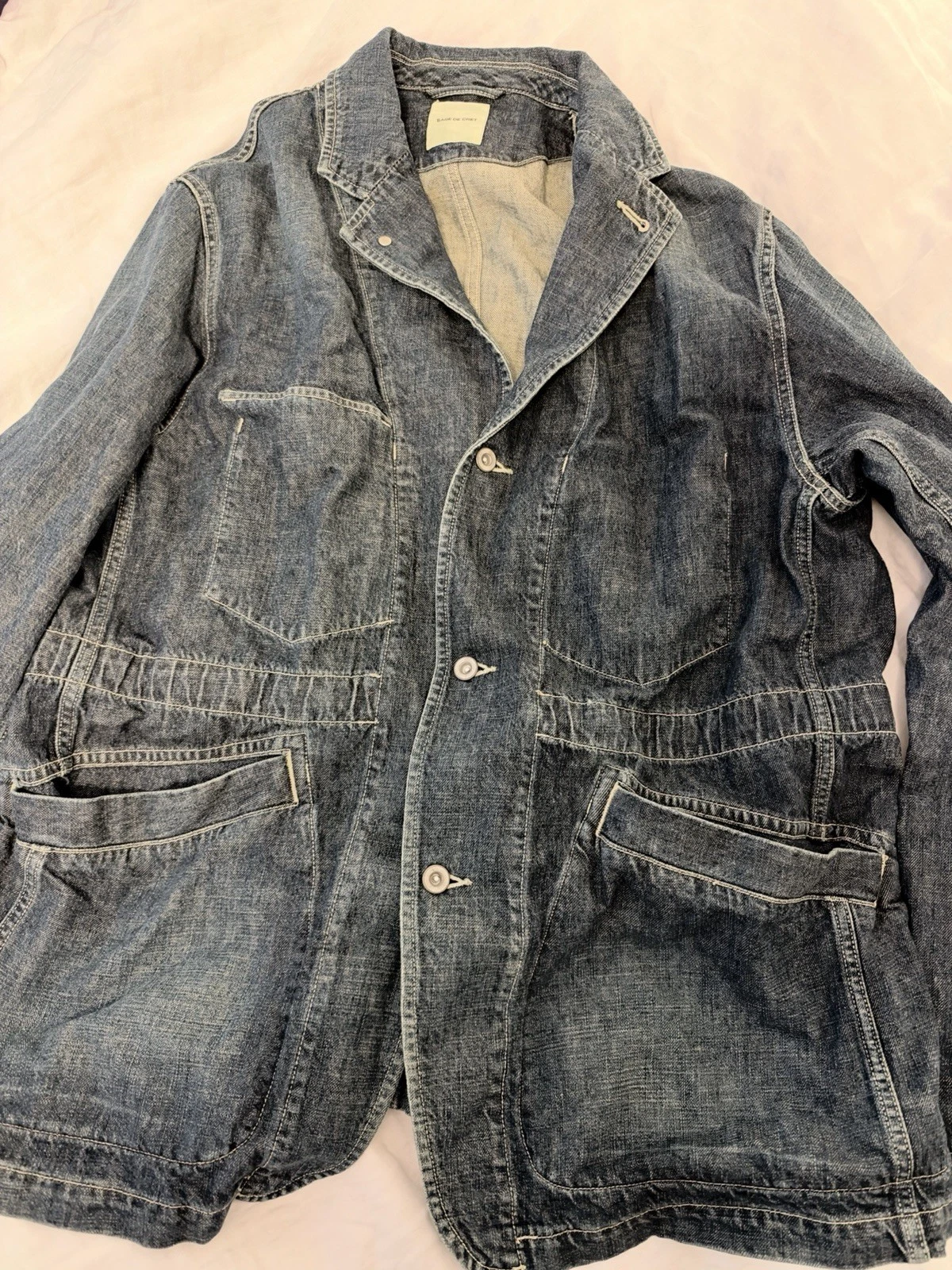 Sage de Cret 11oz Cotton Linen Denim Coverall Jacket Navy Japan XL image 3