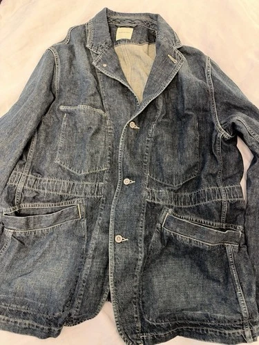 Sage de Cret 11oz Cotton Linen Denim Coverall Jacket Navy Japan XL image 3
