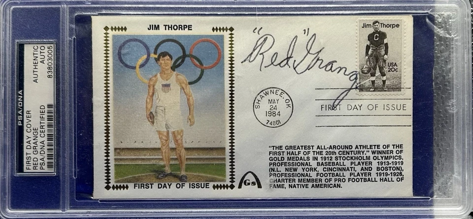 First Day Cover Post Card Jim Thorpe "Red Grange" Auto PSA/DNA Authentic HOF MVP - Image 2 of 3