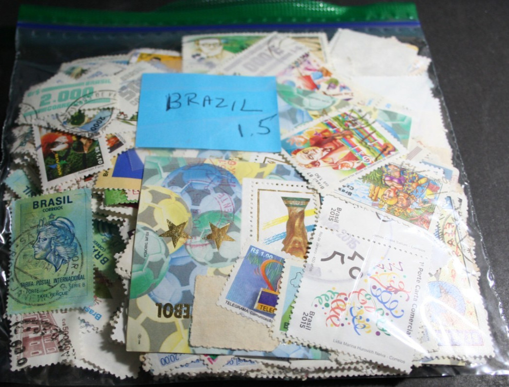 1.5 OUNCES BRAZIL STAMPS OFF PAPER UNCHECKED