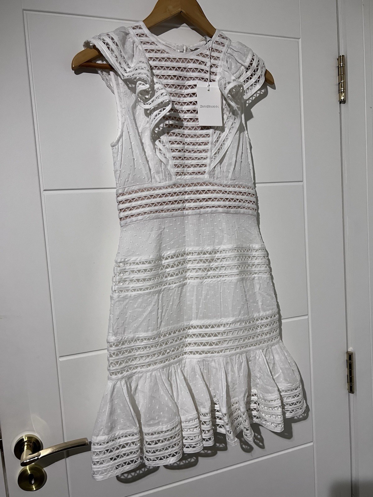 Zimmermann Verity White Cotton And Lace Trimmed Mini Dress | BNWT