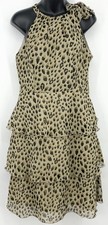 AA Studio Womens Tiered Dress 10 Brown Animal Cheetah Print Zipper Bow High Neck