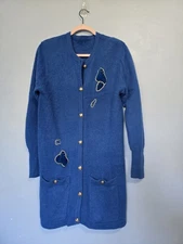 Angora Wool Blend Long Blue Cardigan Blue Size S?