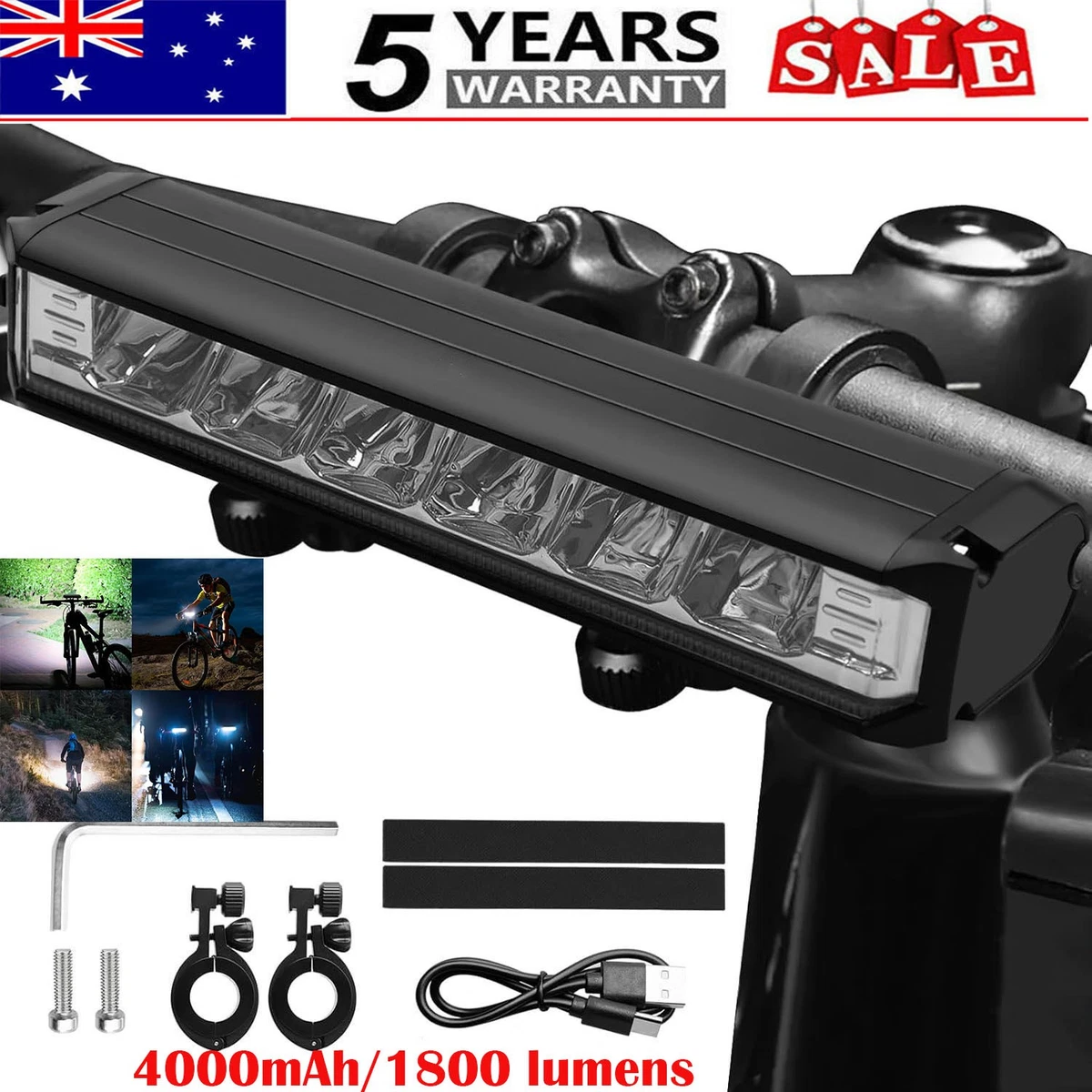1800 Lumen Lighting Bar Bicycle Bike Road MTB Mountain eBike LED Front Headlight