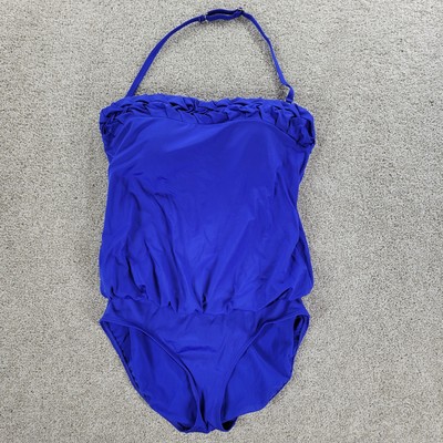 Jantzen One Piece Swimsuit Womens 10 Blue Braided Halter Bandeau Blouson Beach