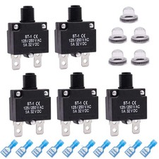 5Pcs 5Amp Circuit Breakers Push Button Manual Reset 125/250V AC 32V DC,Overlo...