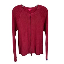 J Jill Cozy Ribbed Zip Front Cardigan Sweater Women Medium Red Nylon Soft Cozy
